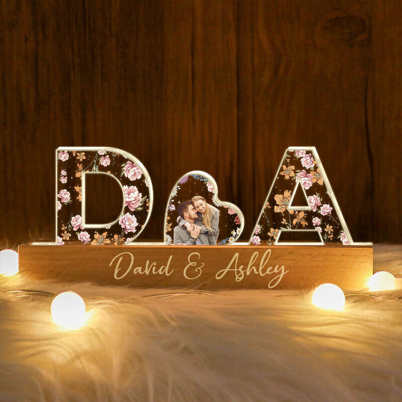 Personalized Birthday Flower Letter Lamp Customized Couple Photo Gift For Anniversary