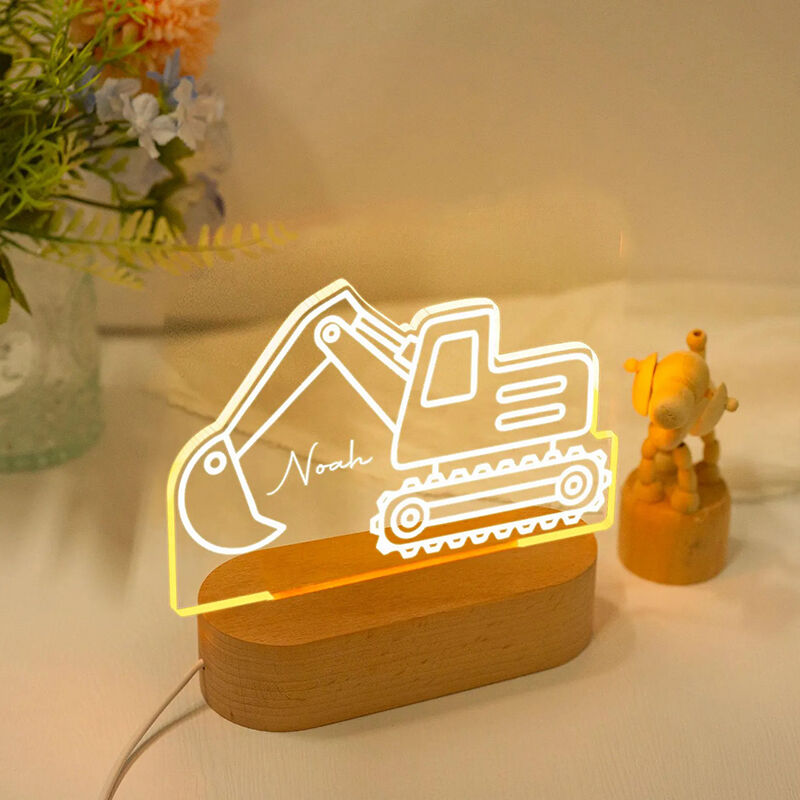Personalized Name Night Light with Excavator Pattern Cool Gift for Child