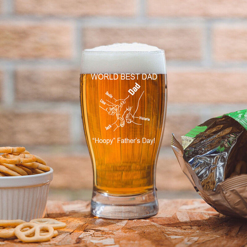 Personalized Name Beer Glass with Hands Pattern Precious Father's Day Gift
