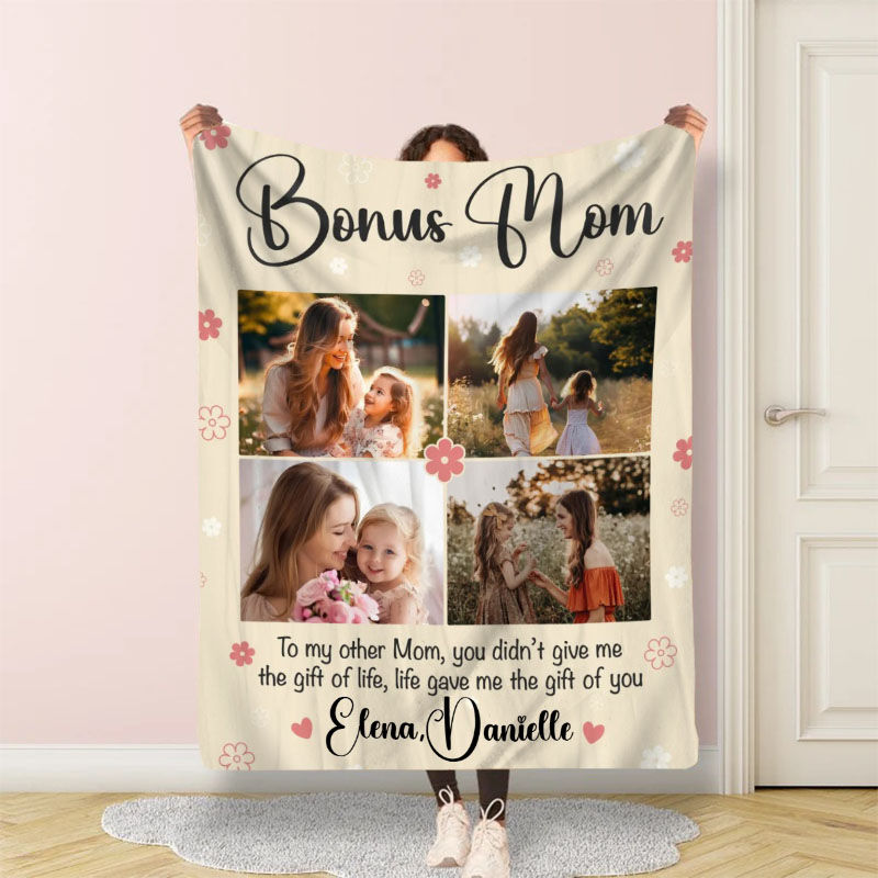 Personalized Picture Blanket with Flowers Pattern Warm Present for Mother's Day