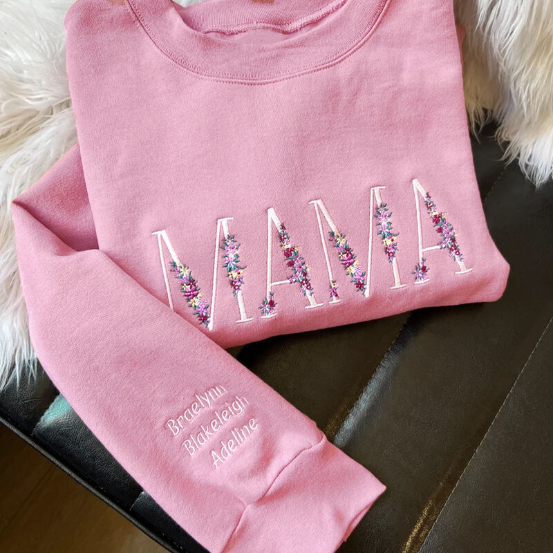 Personalized Sweatshirt Embroidered Custom Mama Floral Design Exquisite Gift for Mother's Day