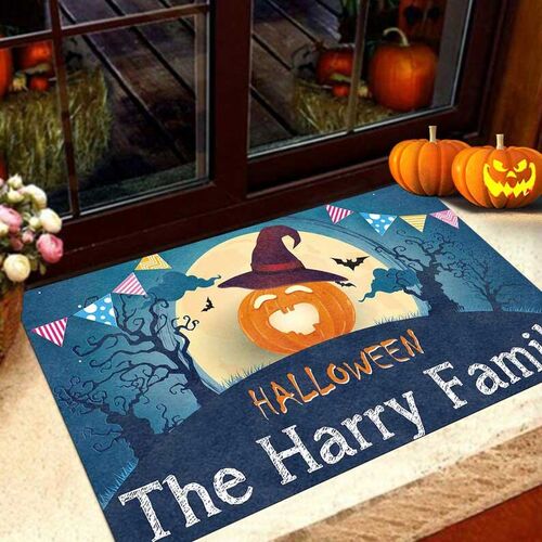 Tapis de sol personnalisé pour Halloween avec nom de famille