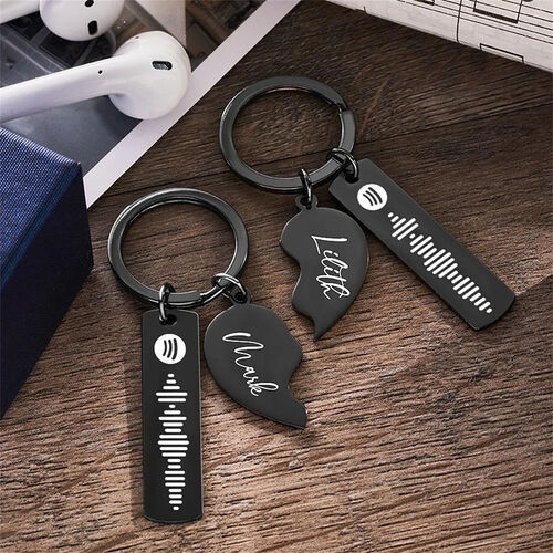 Scannable Spotify Code Custom Music Song Keychain with Heart Puzzle for Couple