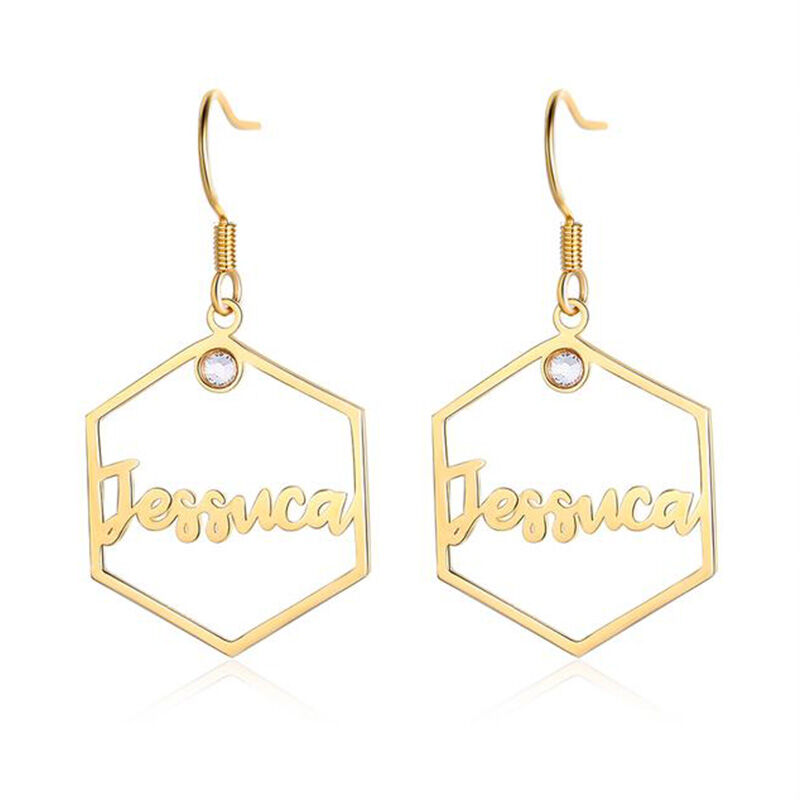 "Memory Of Stone" Personalized Name Earrings With Birthstone