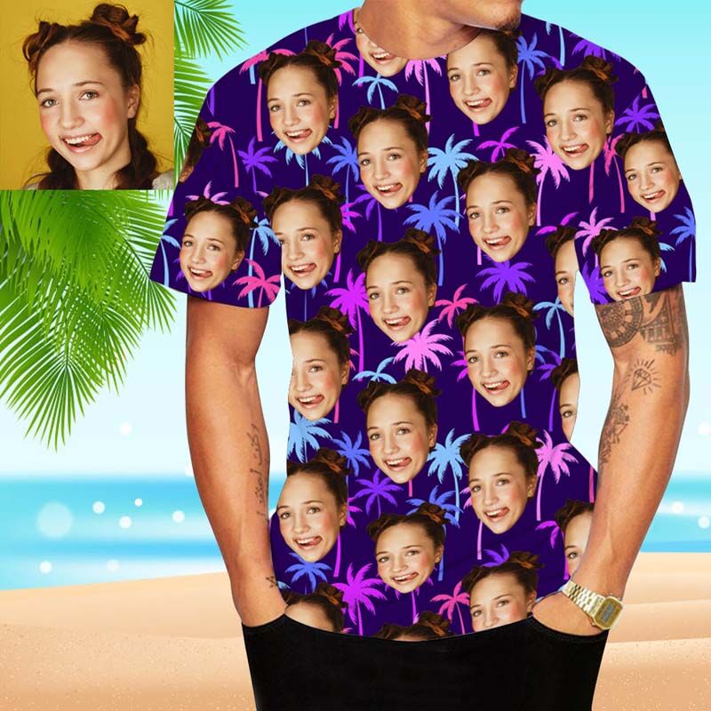 Personalized Hawaiian T-Shirt With Colorful Palm Trees