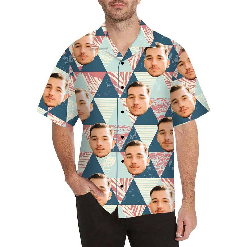 Custom Face Triangle Pattern Men's All Over Print Hawaiian Shirt