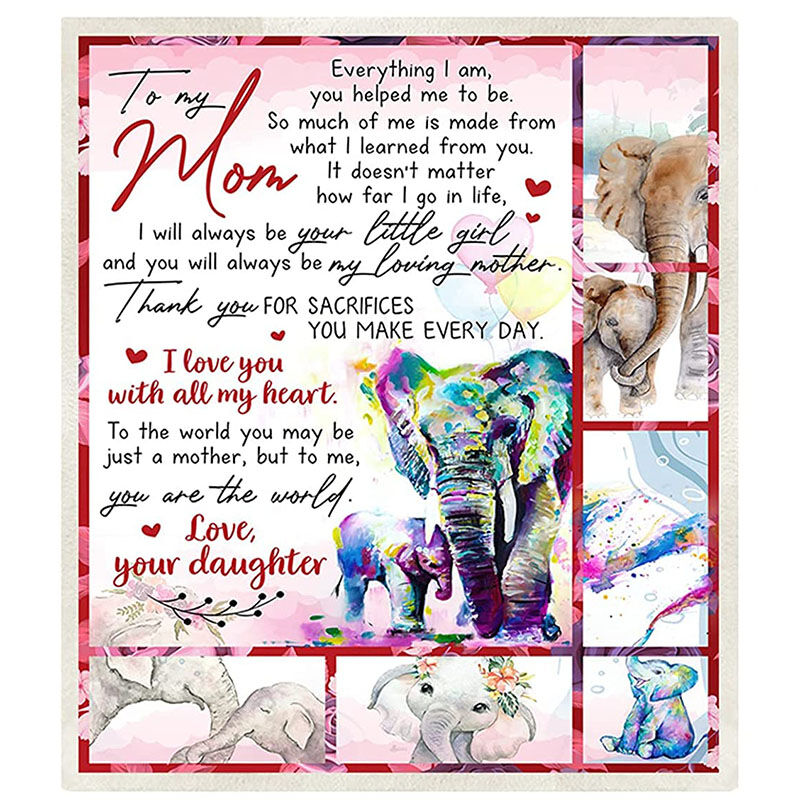 Personalized Flannel Letter Blanket Colorful Elephant Blanket Gift from Daughter for Mom