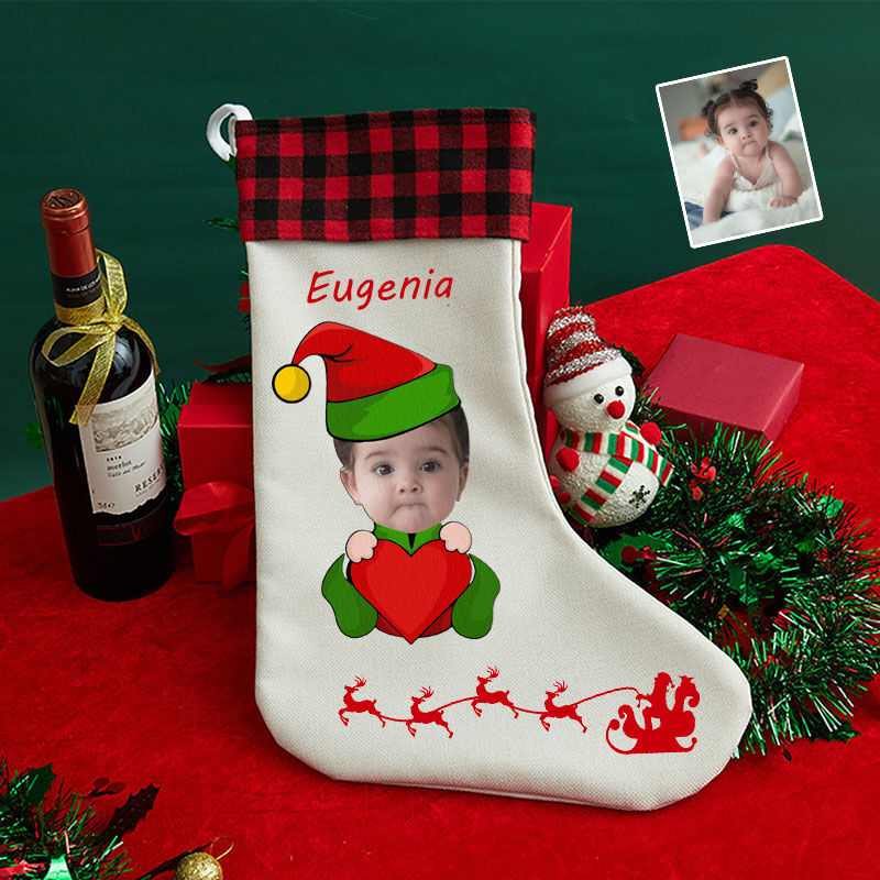 Personalized Custom Face Christmas Stockings Cute Heart Cartoon Christmas Gift Bag