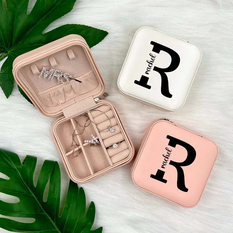 Personalized Square Jewelry Box with Custom Name and Initial Letter