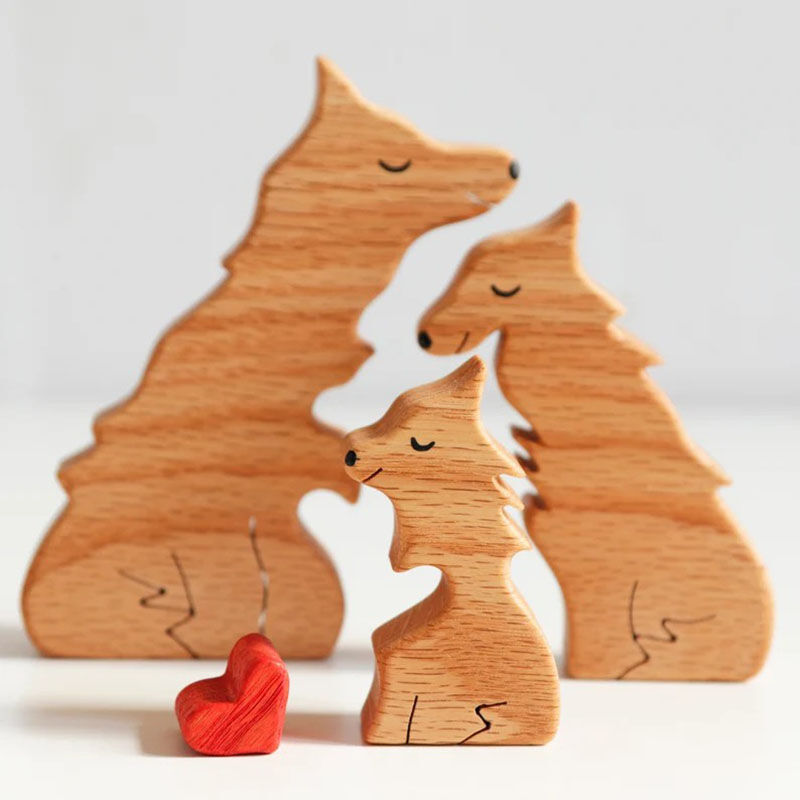 Custom Names Wolf Family Wooden Puzzle with Heart Anniversary Gift