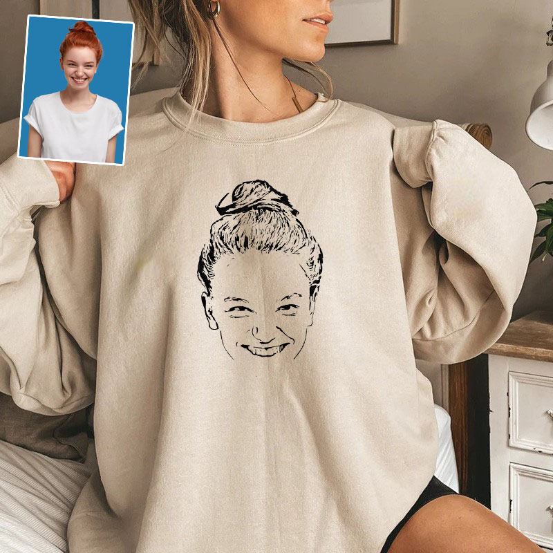 Sweatshirt personnalisé Photo de tête de femme croquis Cadeau unique pour elle