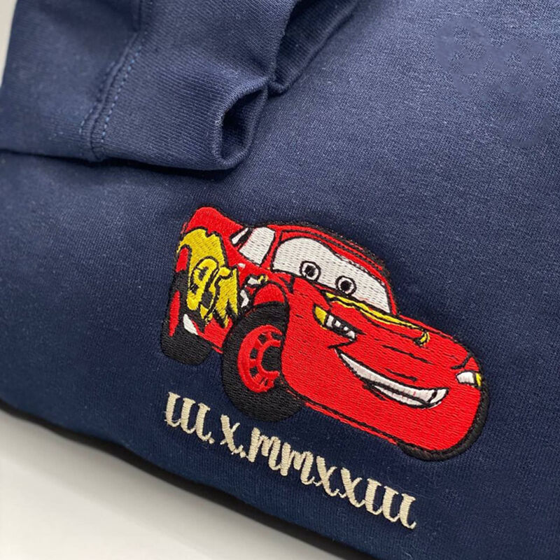 Personalized Sweatshirt Embroidered Cars Mcqueen and Sally with Custom Roman Numeral Date Gift for Couple