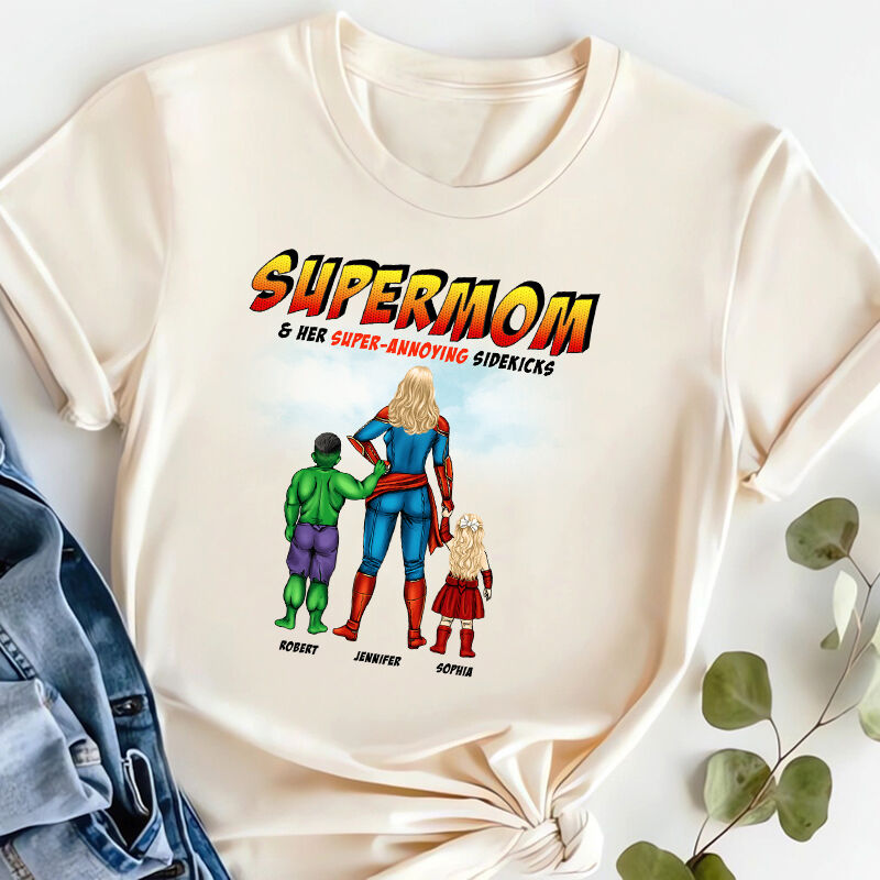 Personalisiertes T-Shirt Supermom und ihre super lästigen Sidekicks Kreatives Geschenk zum Muttertag