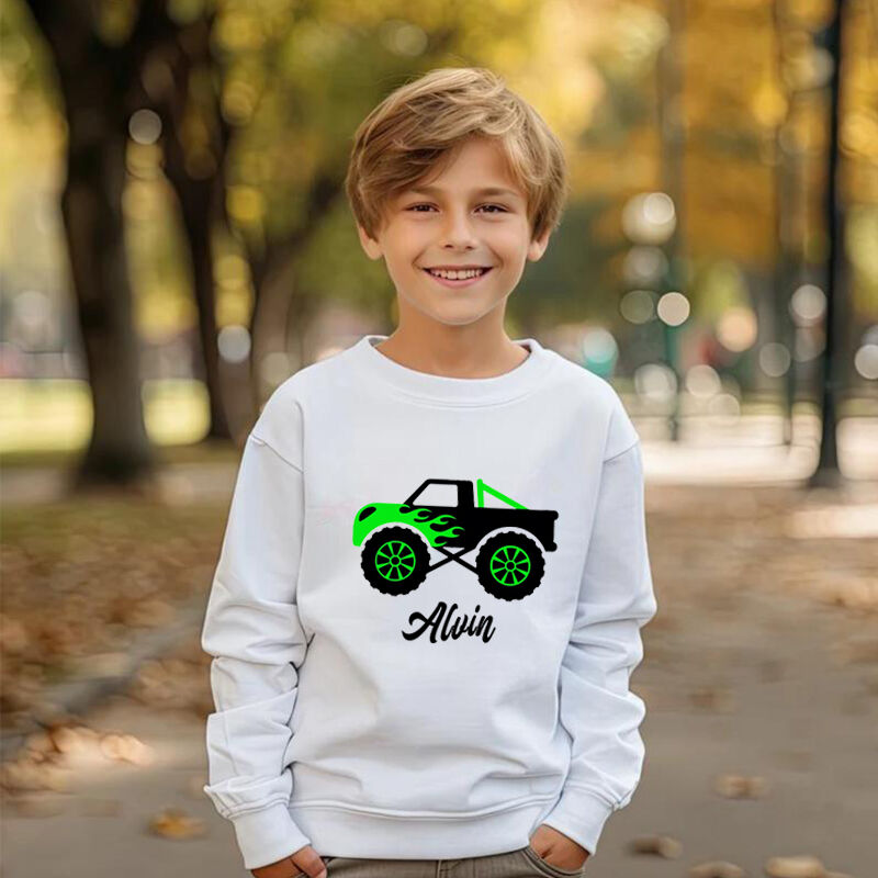 Personalized Children Sweatshirt With Customized Name And Car Pattern Warmth Gifts For Kids