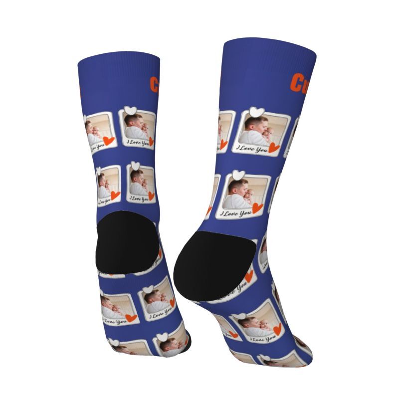 Chaussettes personnalisées avec photo et texte pour cadeau de fête des pères pour papa