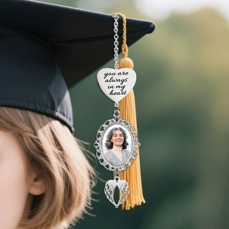 "You're Always in My Heart" Custom Graduation Tassels Add Photos to Commemorate Deceased Loved Ones