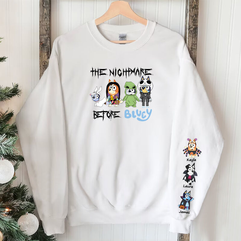 Personalized Sweatshirt The Nightmare Before Bluey Custom Cartoon Pattern Funny Halloween Gift for Family
