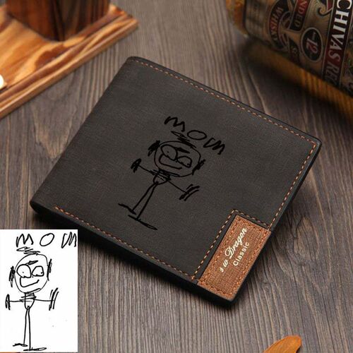 Kid's Drawing on Custom Wallet Father's Day Gift Handwriting Gift from Children