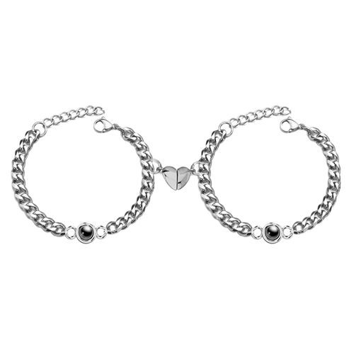 Custom Simple Fashion Double Silver Chain With Magnet Picture Projection Bracelet