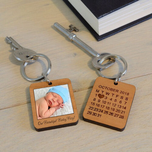 Personalized Anniversary Date and Photo Wooden Keychain