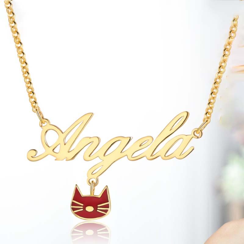 Personalized Red Cat Name Necklace