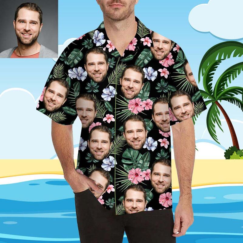 Custom Face Whale Men's All Over Print Hawaiian Shirt