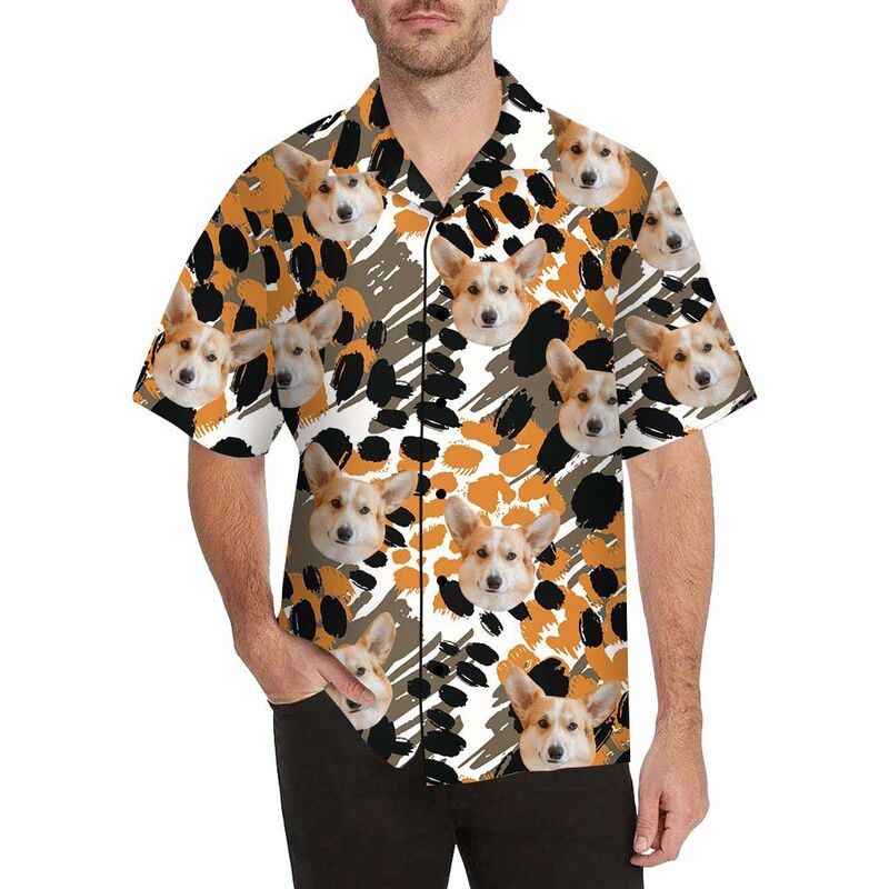 Custom Face Yellow Black Wave Point Men's All Over Print Hawaiian Shirt