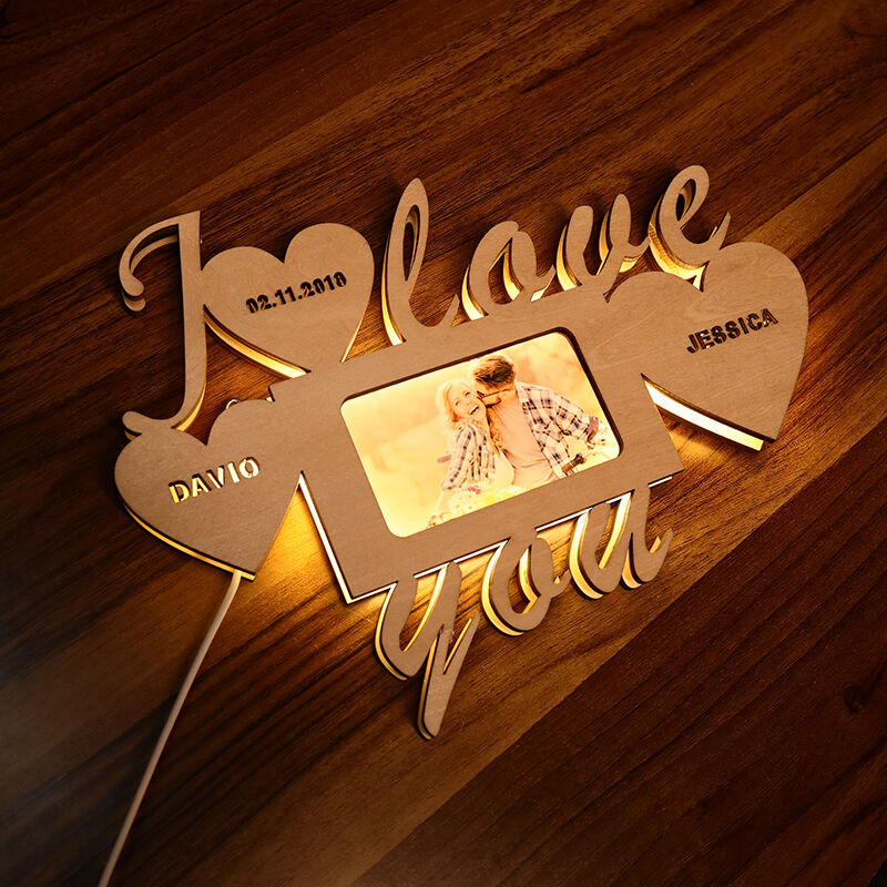 Personalized I Love You  Couple Wooden Night Light