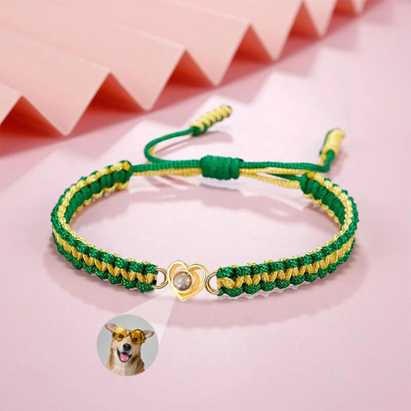 Personalised Projection Bracelet Green and Yellow Braided Rope for Lover