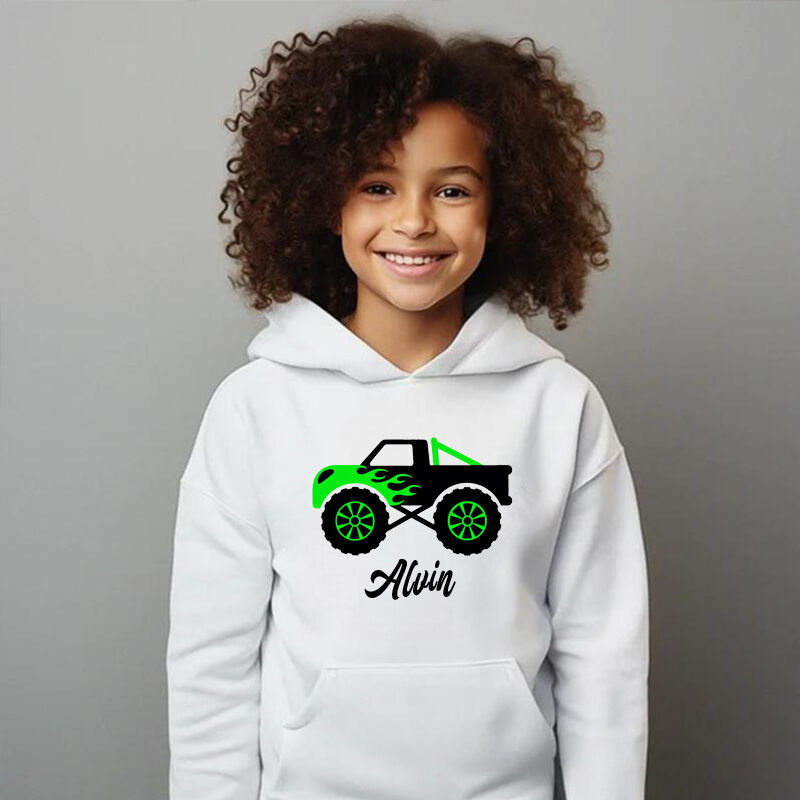 Personalized Children Hoodie With Customized Name And Car Pattern Warmth Gifts For Kids