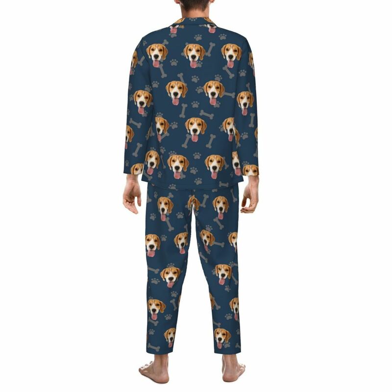 Personalisierte Pyjamas mit Tierfoto Knochen und Pfotenabdrücke-Muster-Design Attraktives Geschenk für Tierliebhaber