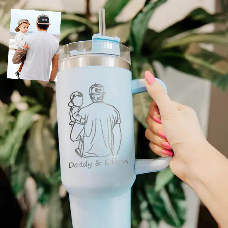 親子 父 写真 イラスト メッセージ 蓋付き ストロー付き 1182ml 真空断熱 保温 保冷 タンブラー オリジナル