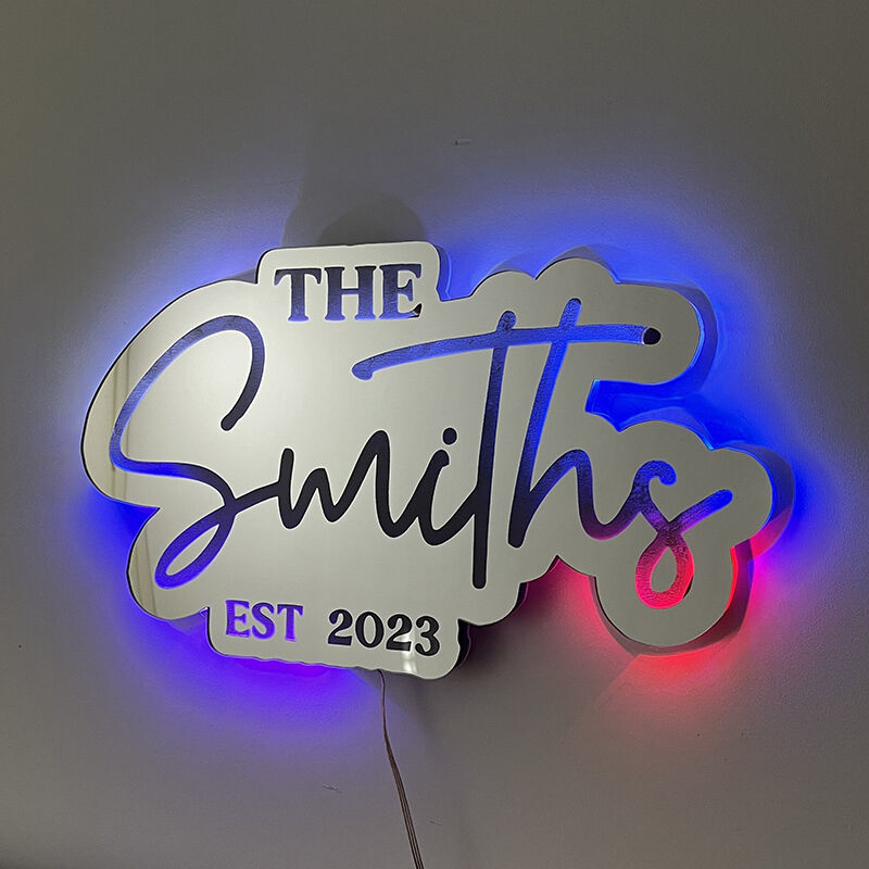 Personalized Name Mirror Lamp With Year Anniversary Gift