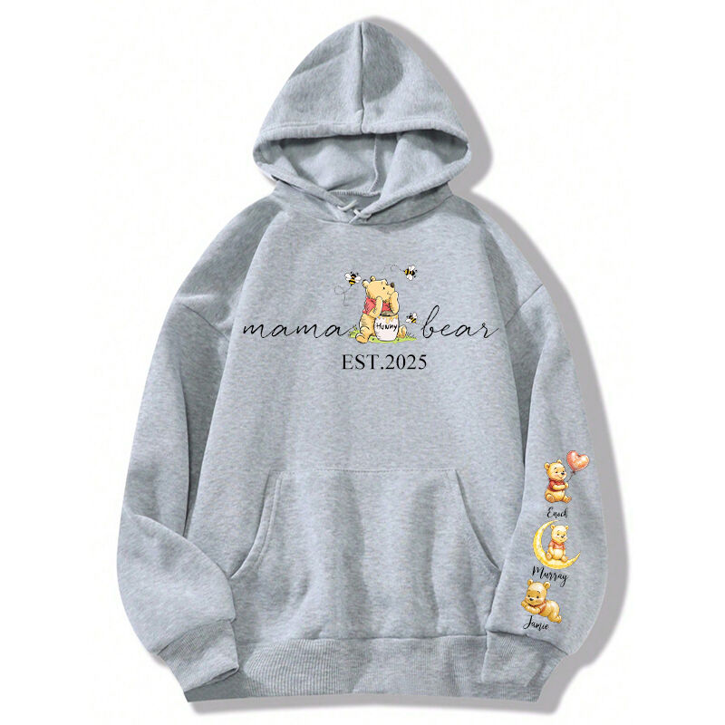 Personlig hoodie Mama Bear Anpassade namn Babybjörn Pattern Design Perfekt mors dag gåva