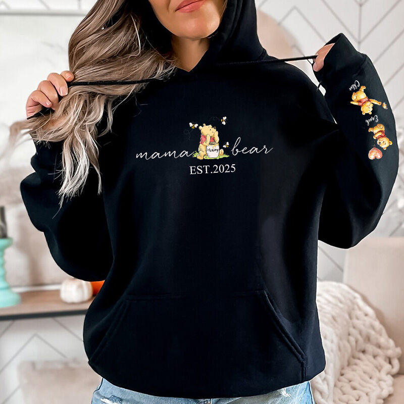 Personlig hoodie Mama Bear Anpassade namn Babybjörn Pattern Design Perfekt mors dag gåva