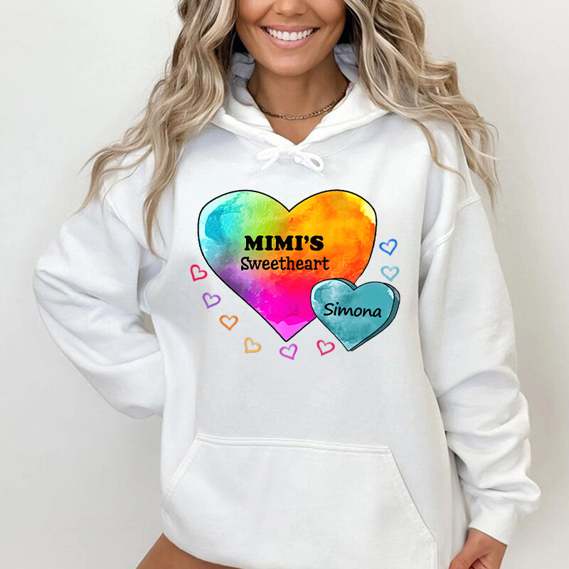 Personalized Hoodie Mom's Sweetheart Custom Kids Name Colorful Heart Design Gift for Mother's Day