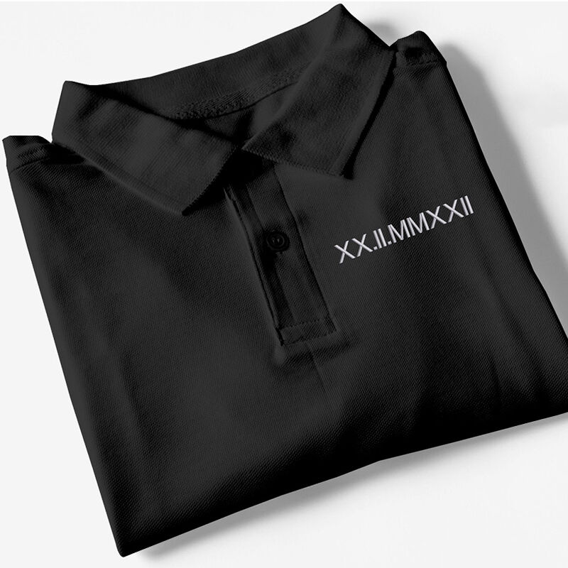 Personalized Date Embroidered Polo Shirt Roman Numeral Design Special Gift for Your Love