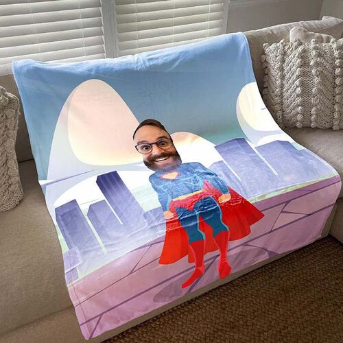 Build Your Own Design Custom Man in Red Cape Photo Blanket