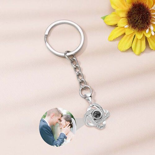 Personalized Circle Around Photo Projection Keychain with Diamonds