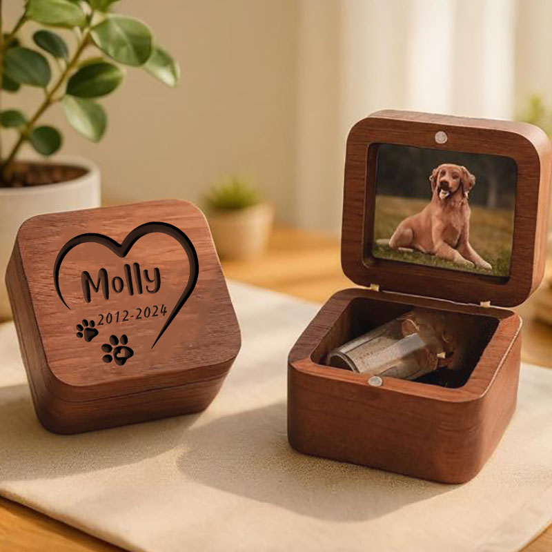 Personalized Name Pet Fur Keepsake Box with Paw Print Pattern Sympathy Gift for Pet Lovers