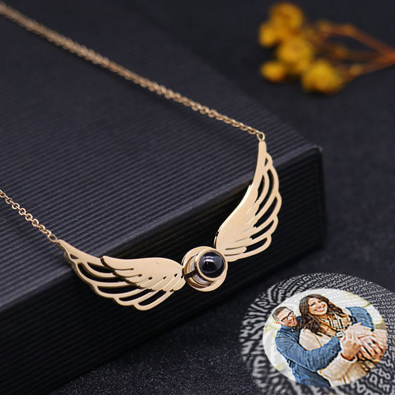 Sterling Silver Personalized Photo Projection Necklace-Wings