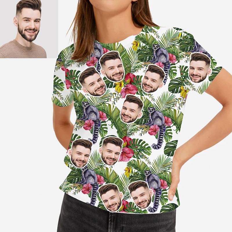 T-shirt hawaïen personnalisé pour femmes, imprimé avec un raton laveur