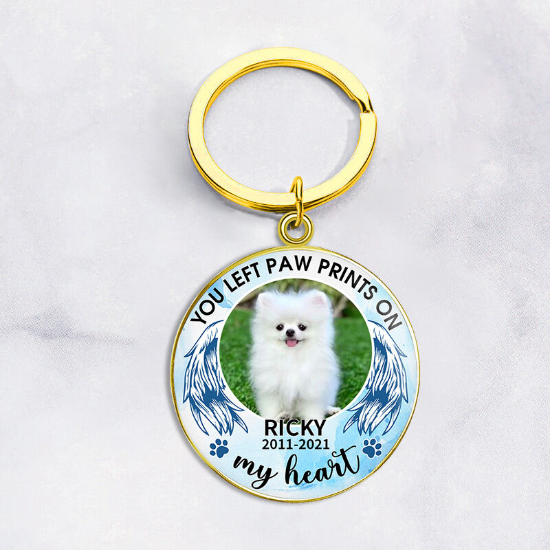"You Left Paw Prints On Our Hearts" Luxury Pet Memorial Keychain Gift for Pet Lovers