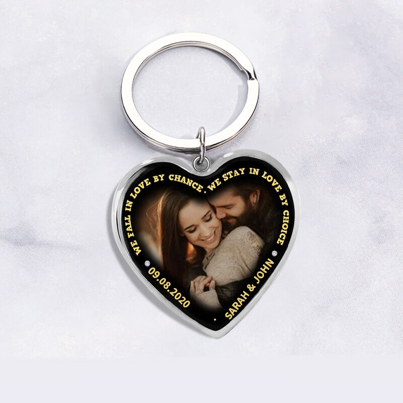 Personalized We Fall Love By Chance Memorial Photo Keychain