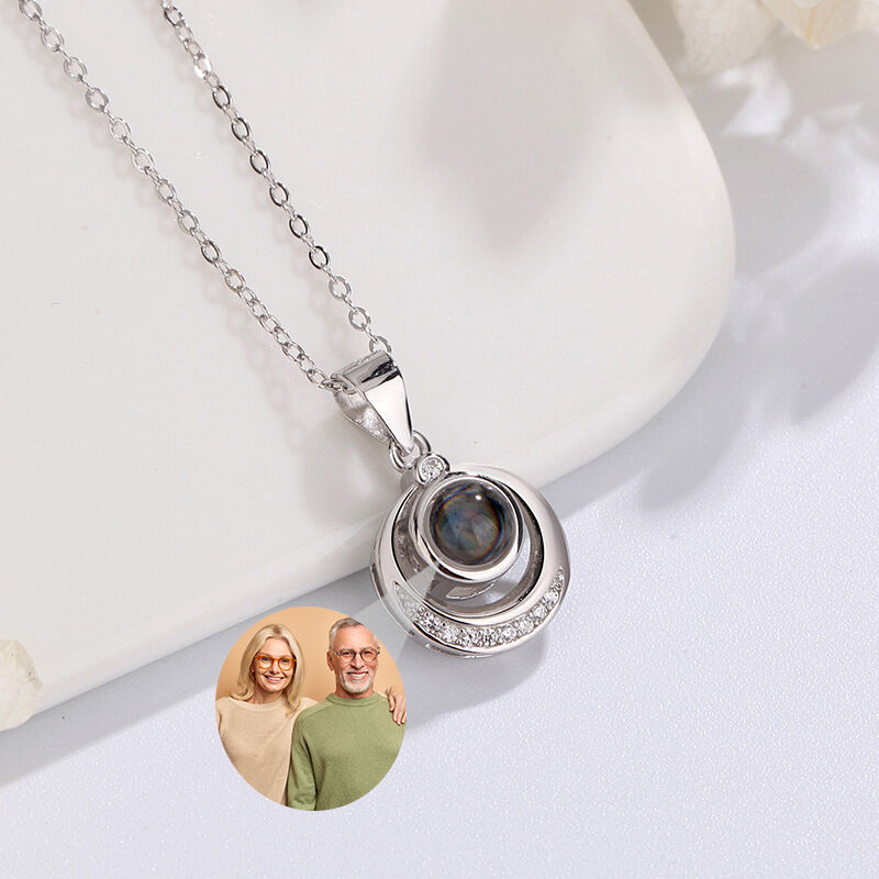 Sterling Silver Personalised Double Ring Photo Projection Necklace with Diamonds