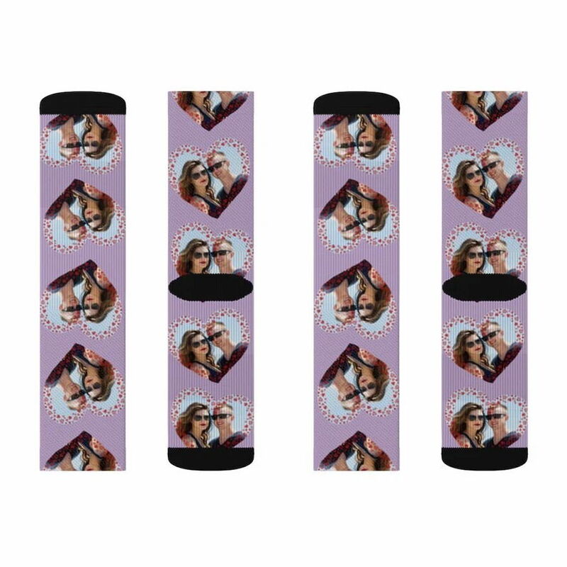 Custom Face Picture Socks Printed with Heart for Valentine's Day