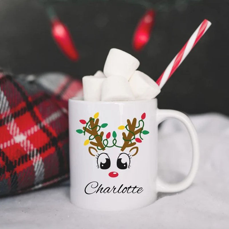 Taza personalizada con el nombre del reno de navidad regalo navideño