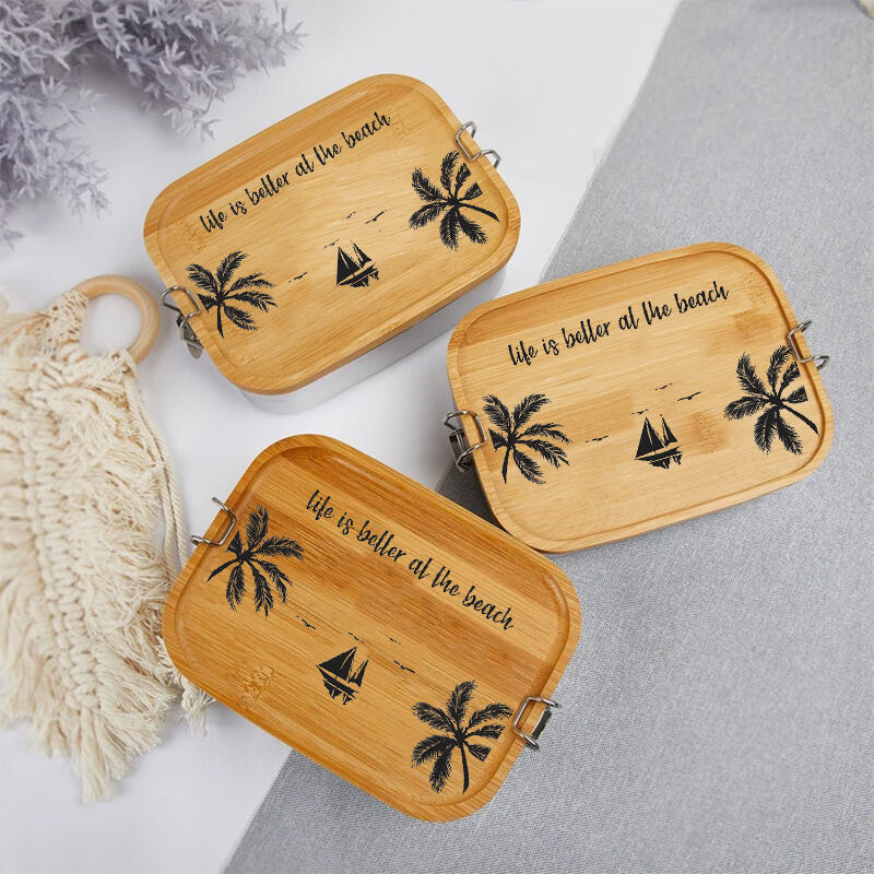 Personalized Lunch Box Custom Lettering with Beach Pattern