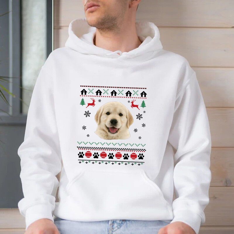 Personalized Hoodie with Custom Pet Picture Christmas Style Design Gift for Pet Loving Family