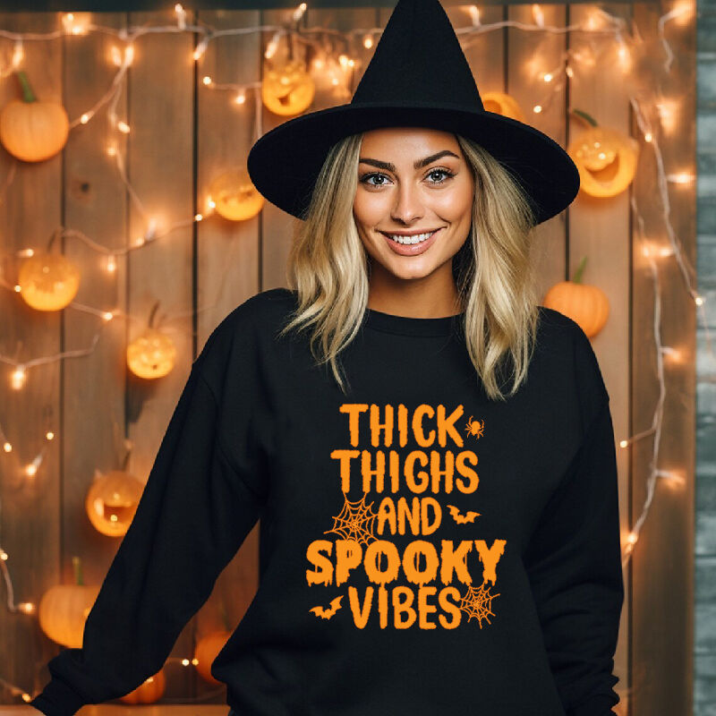 Simple Style Sweatshirt with Bat Pattern Best Halloween Gift "Thick thighs"